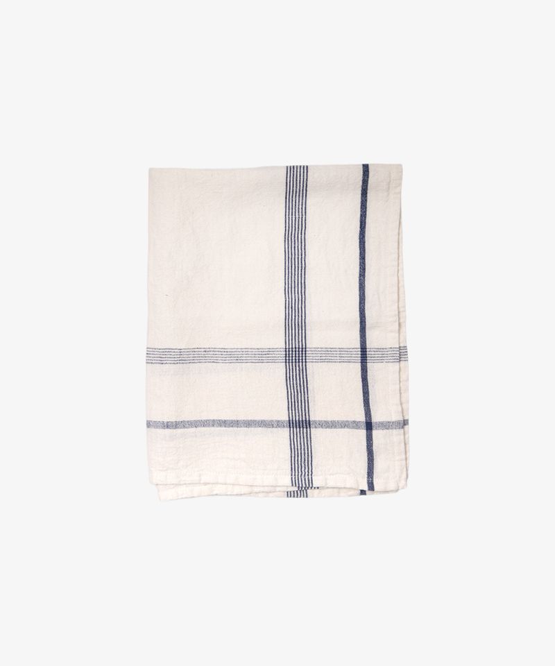 Plaid Cotton Linen Marine Blue Teatowel