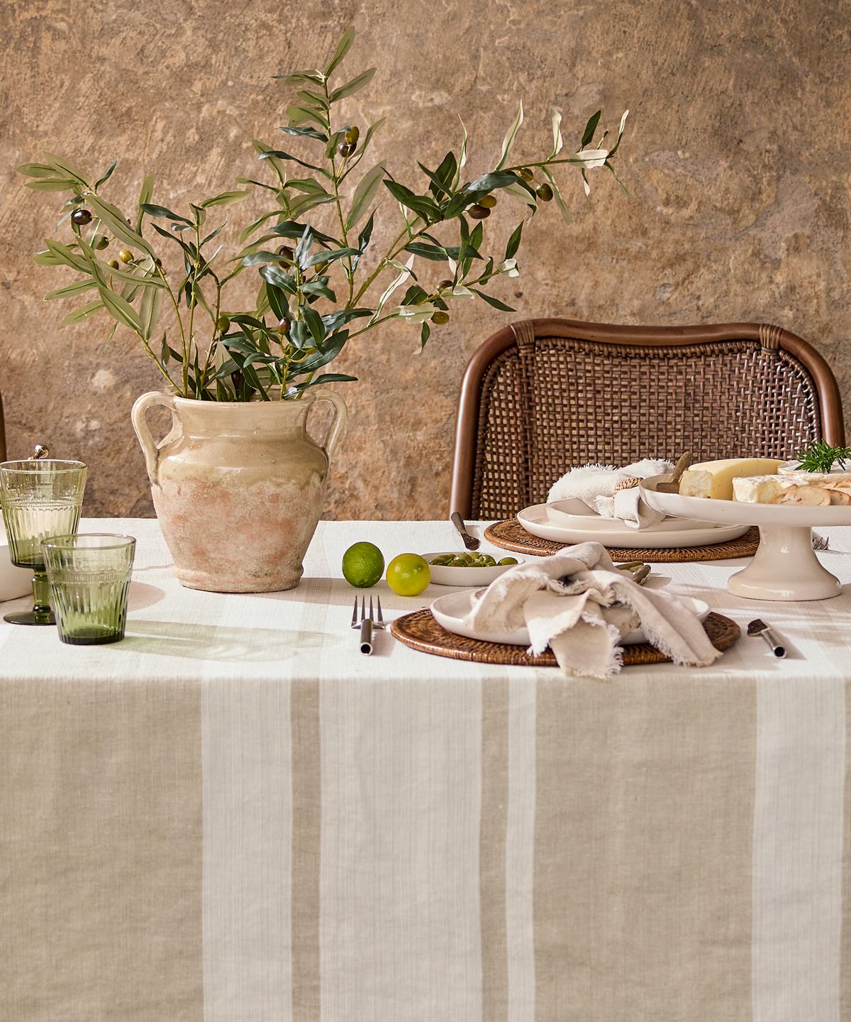 Stripe Linen Tablecloth  Stone Small