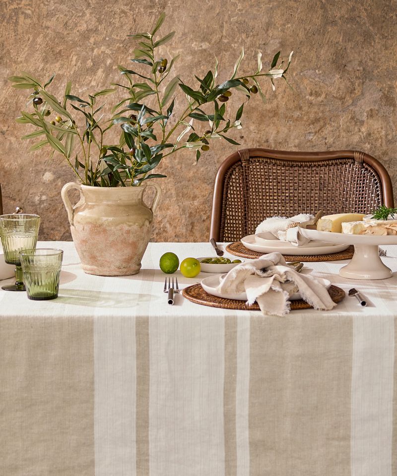 Stripe Linen Tablecloth  Stone Small