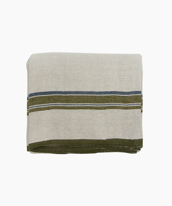 Green Selvedge Stripe Linen Tablecloth