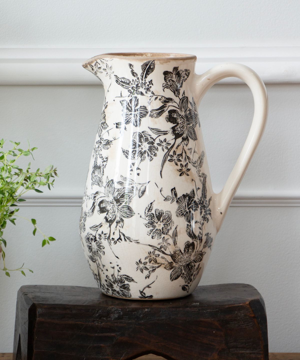 Black Floral Jug Tall