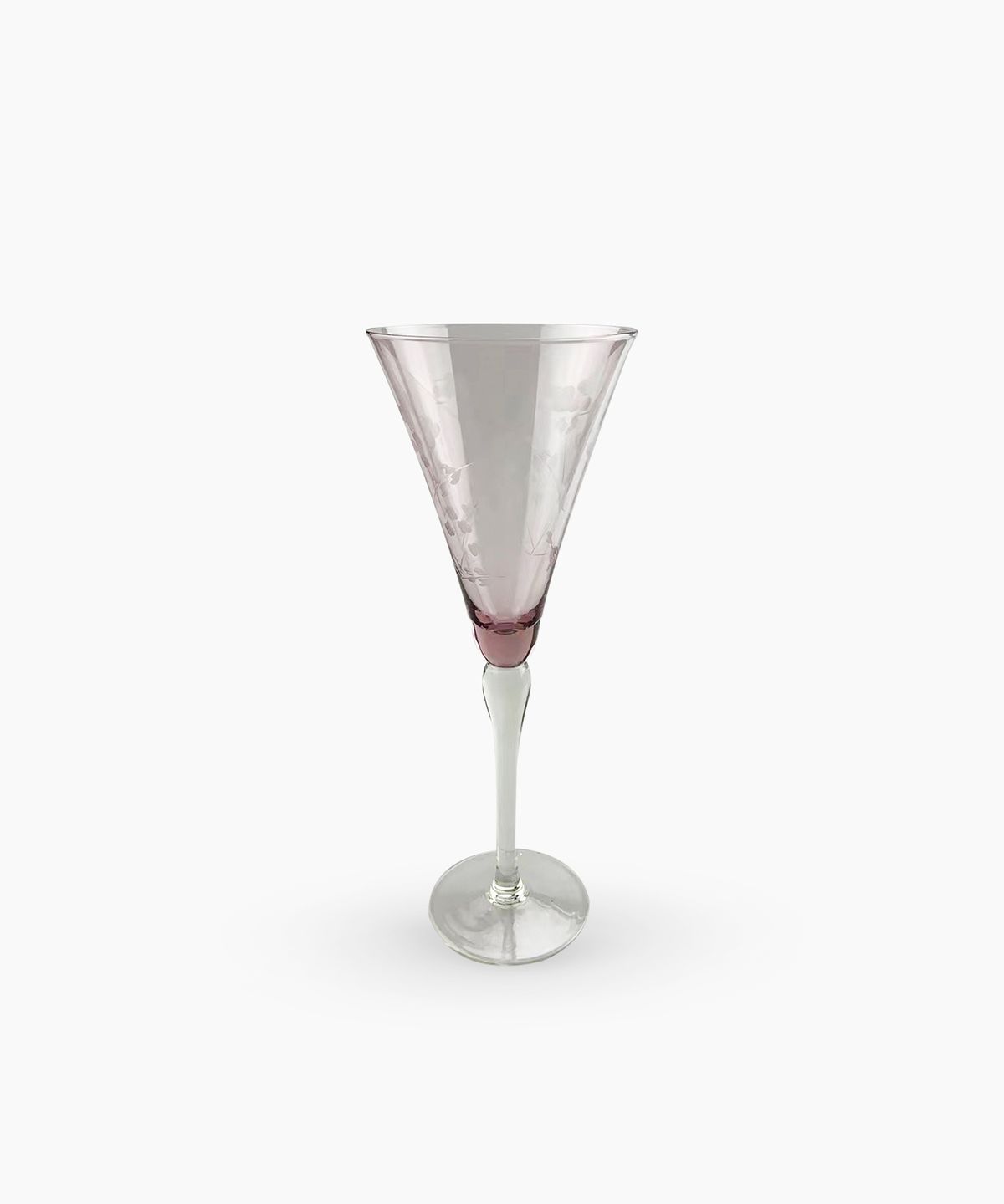 Floral Etched  Tall Wine Glass Pink