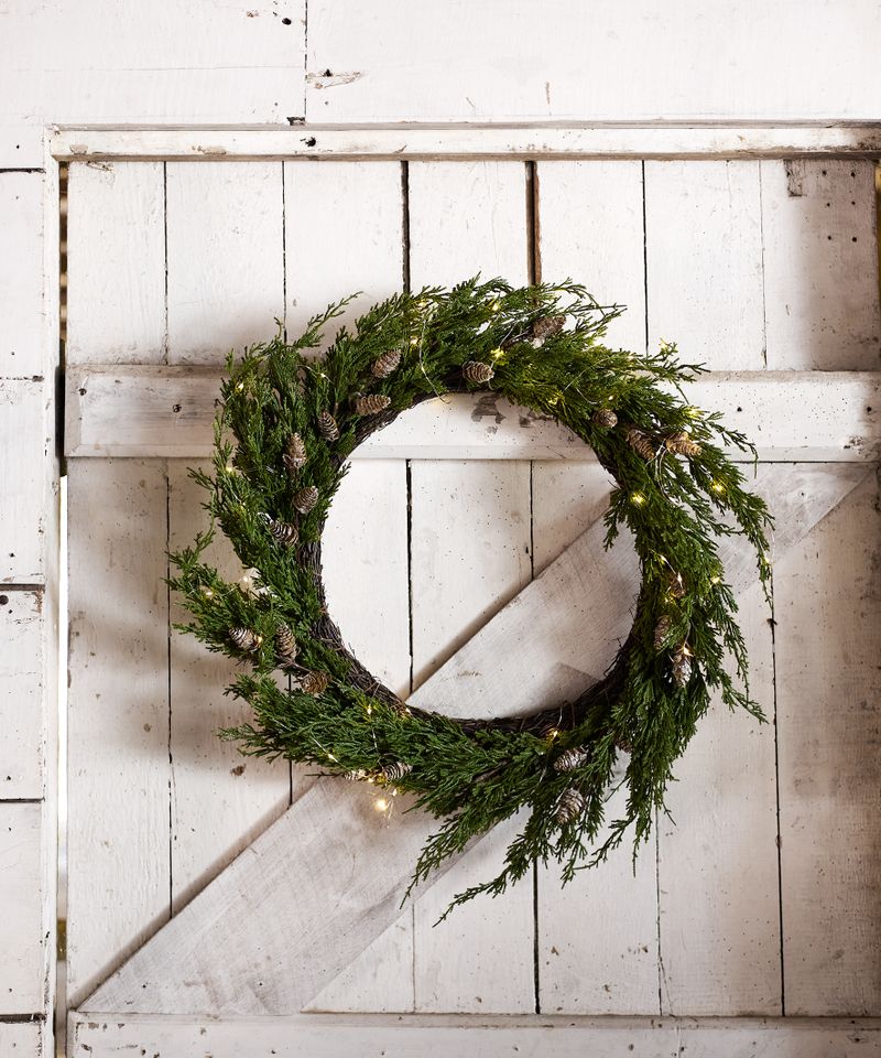 Cedar & Pinecone  Wreath with Lights 65cm