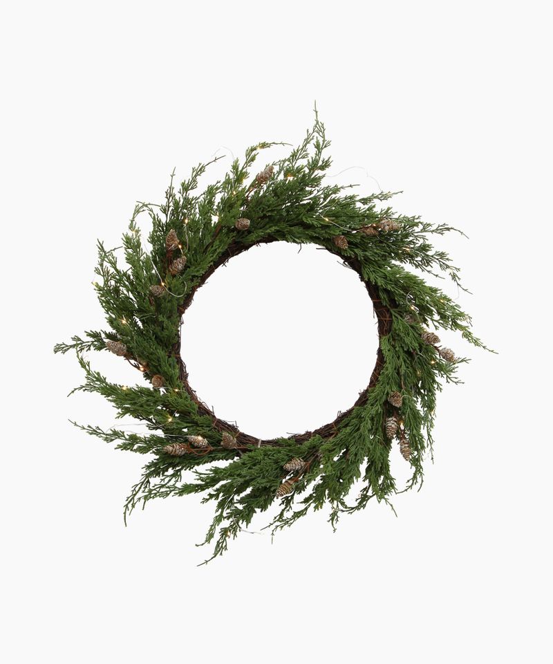 Cedar & Pinecone  Wreath with Lights 65cm