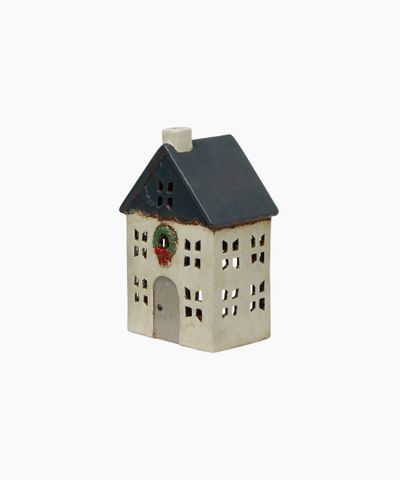 Chistmas Tea Light House Blue with Wreath Small