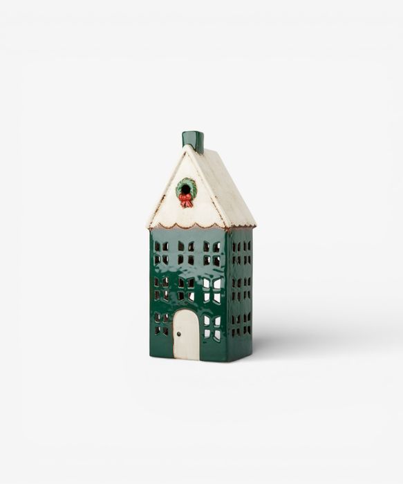 Christmas Tea Light House Green with Wreath Large