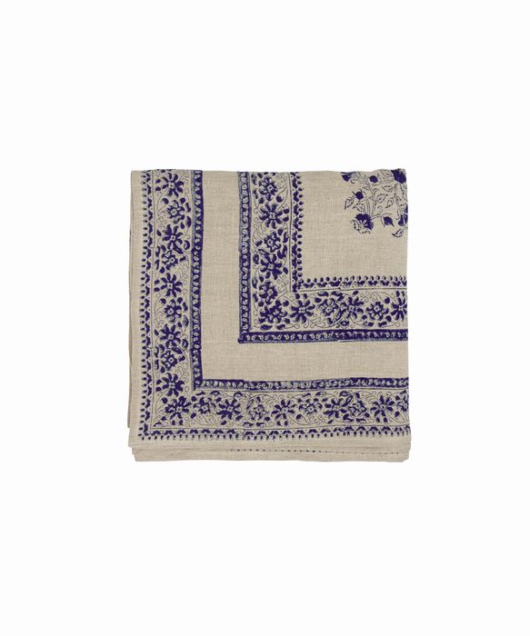 Sofia Handblocked Floral Azure Tablecloth Large
