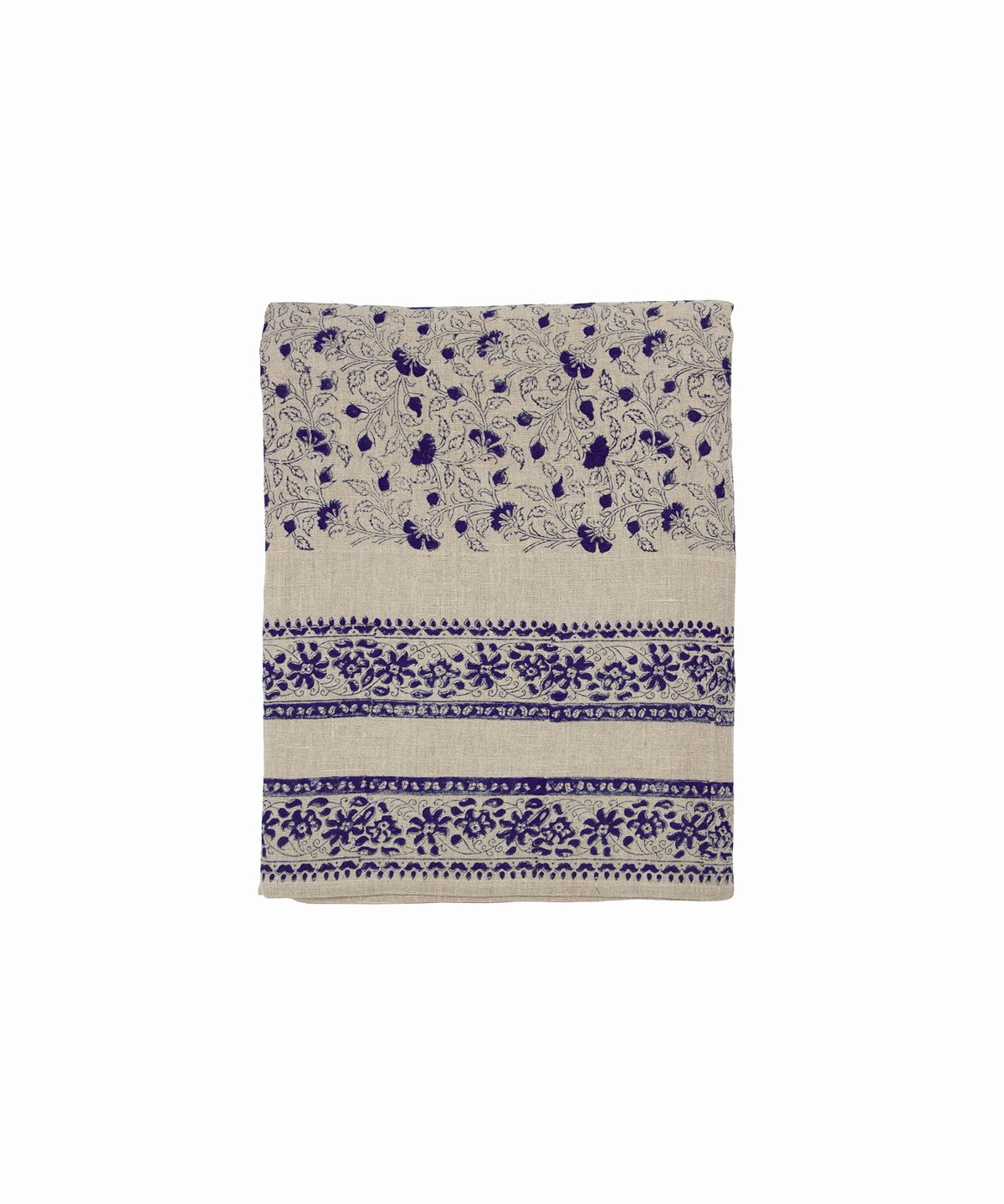 Sofia Handblocked Floral Azure Tablecloth Large