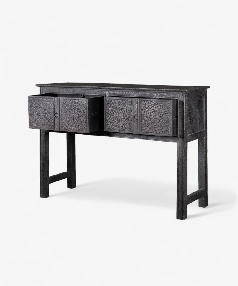 Theron Carved Wooden Console Black