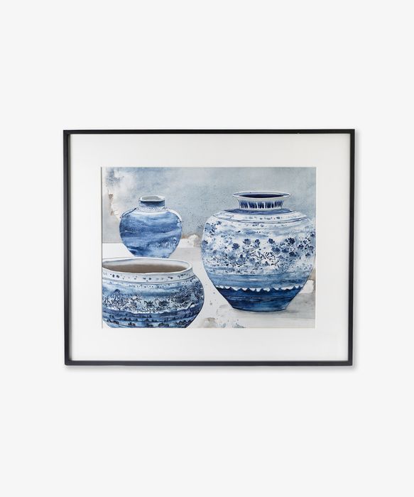 Blue Chinoiserie Vases Wall Art Large