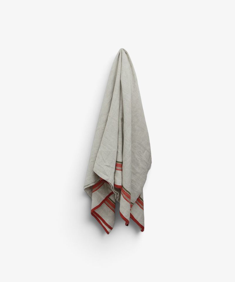 Red Selvedge Stripe Linen Tablecloth Large