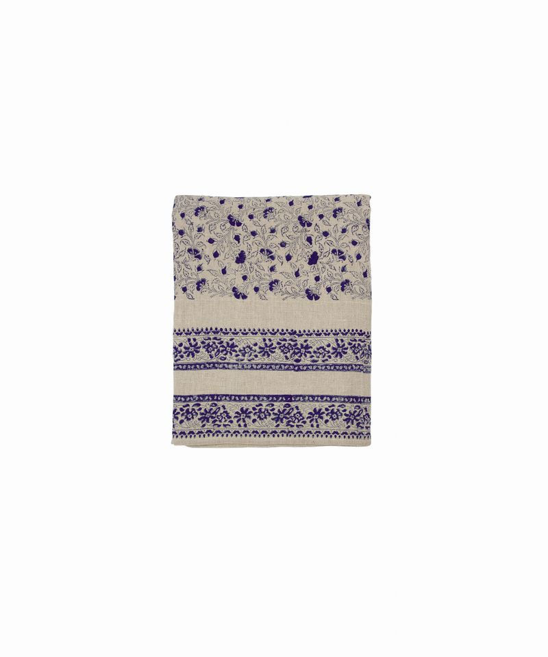 Sofia Handblocked Floral Azure Tablecloth Small