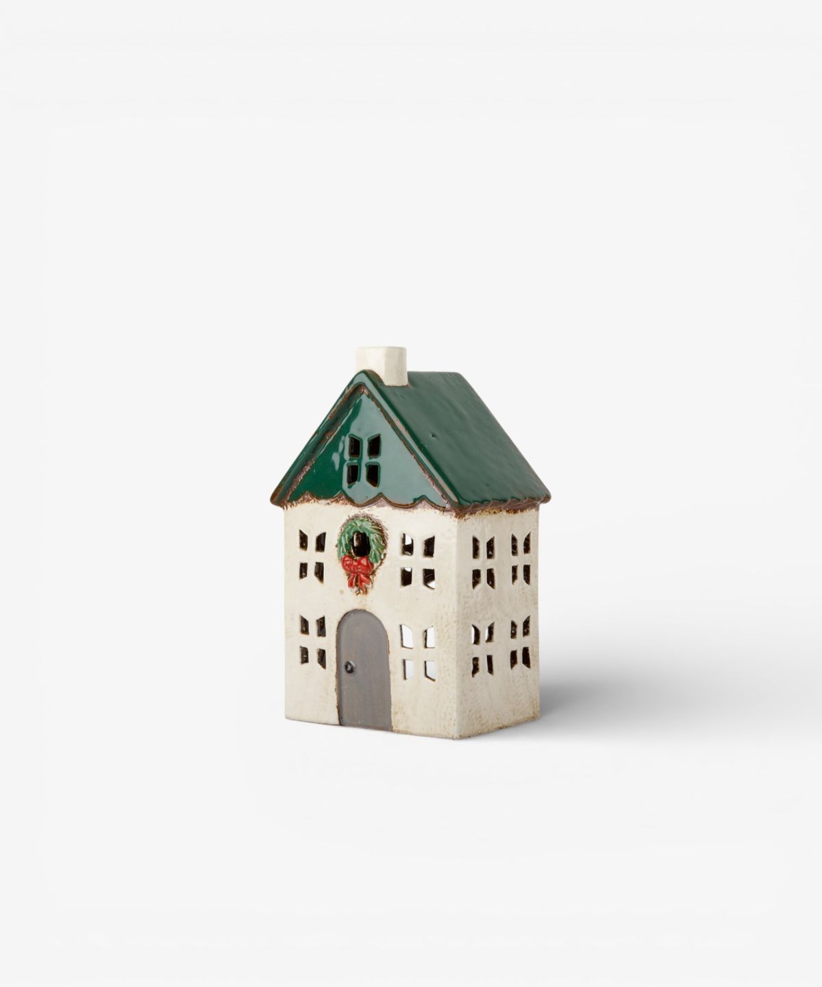 Christmas Tea Light House Green with Wreath Small