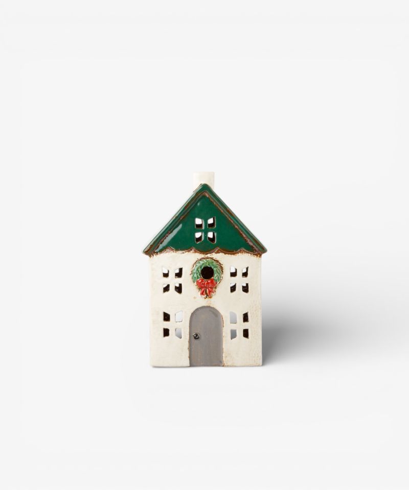 Christmas Tea Light House Green with Wreath Small