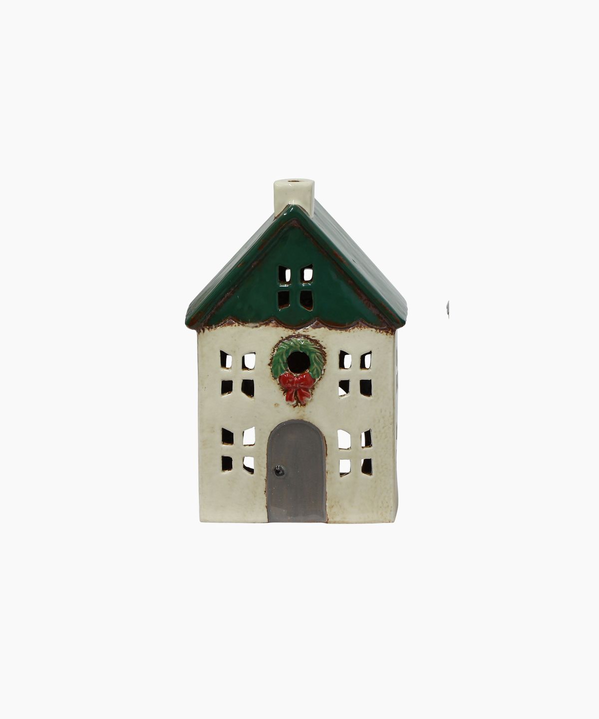 Christmas Tea Light House Green with Wreath Small