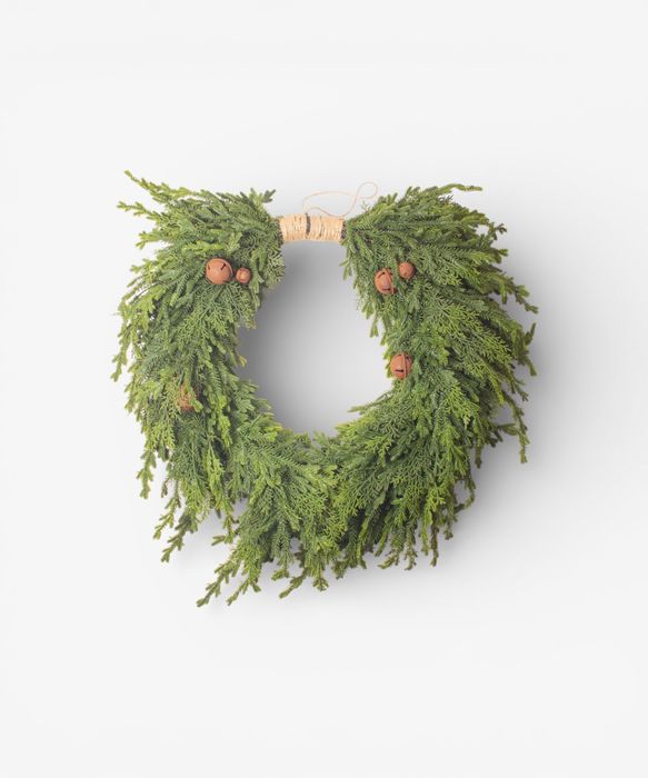Pine Heart Wreath with Bells Large