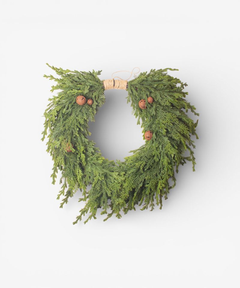 Pine Heart Wreath with Bells Large