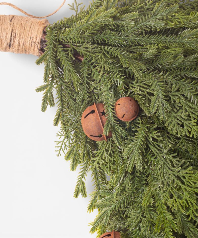 Pine Heart Wreath with Bells Large