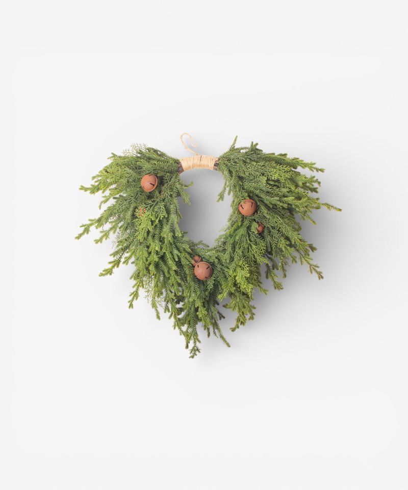 Pine Heart Wreath with Bells Small