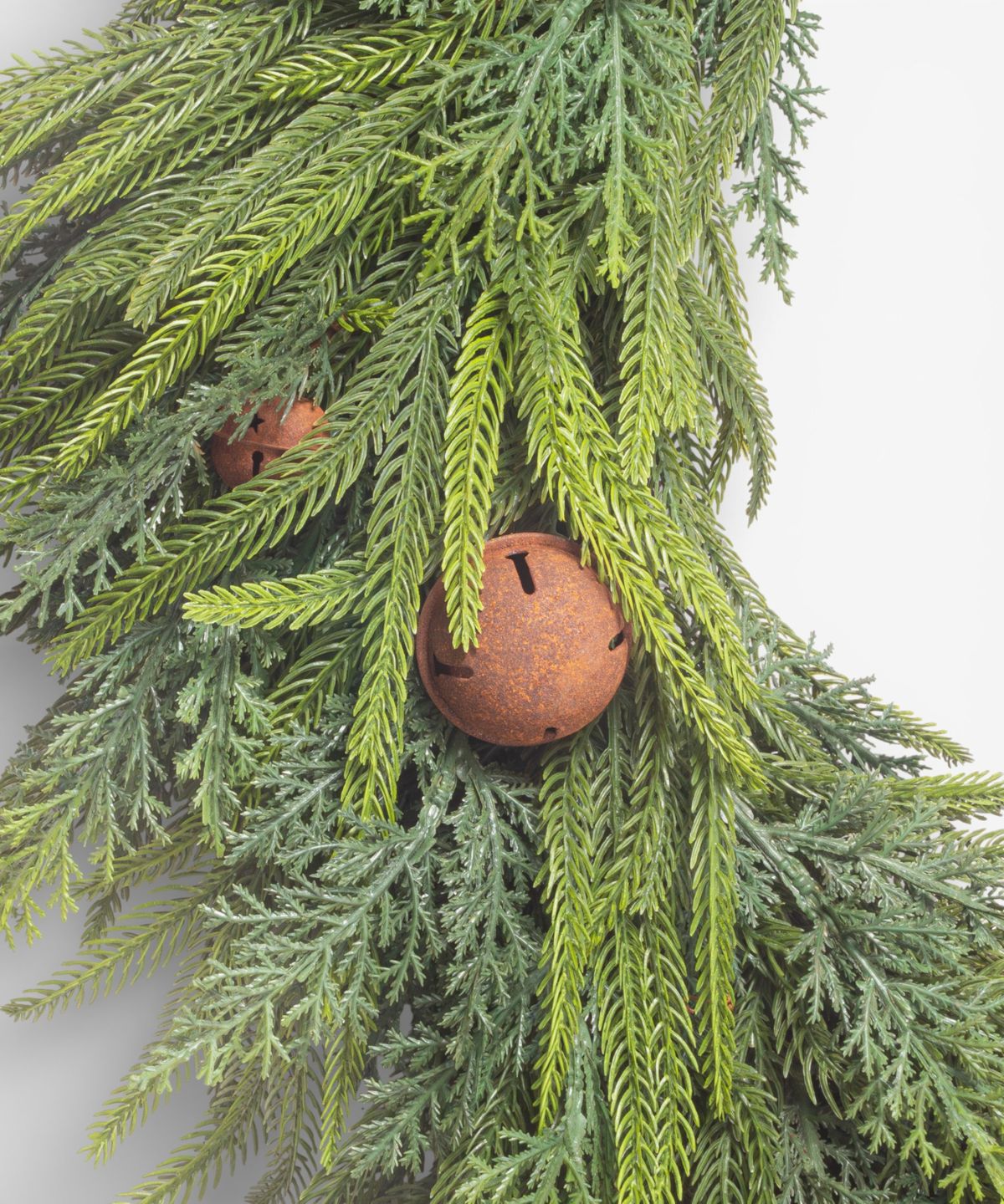 Mixed Pine Wreath Brown Velvet Bows and Bells