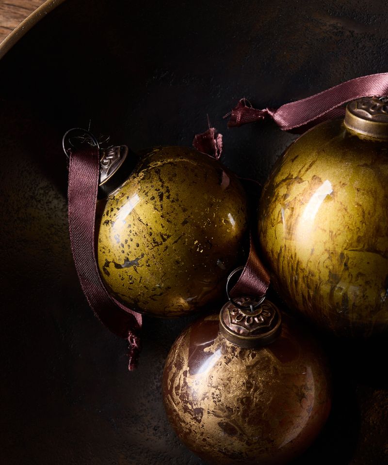Marbleized Bauble Bronze Gold 8cm