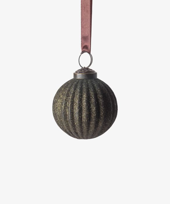 Stripe Glitter Bauble Green 8cm