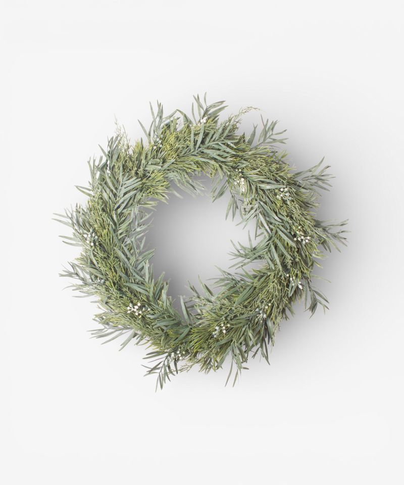 Mixed Silver Green Wreath 60cm