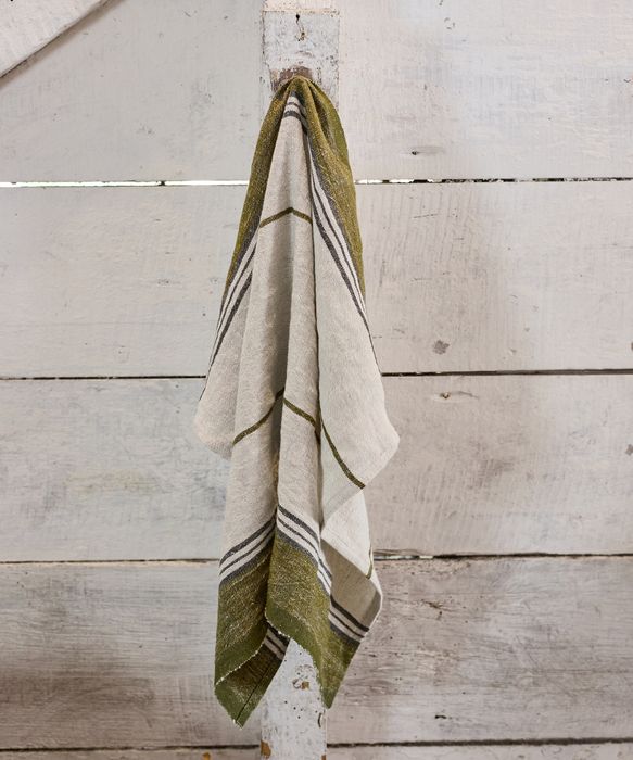 Green Selvedge Stripe Linen Teatowel