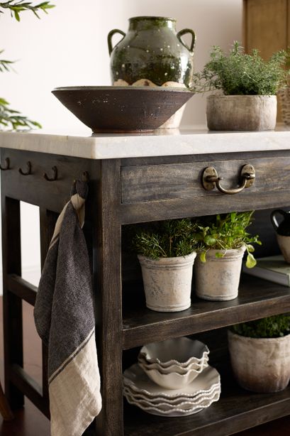 French Wooden Rustic Kitchen Bench Island