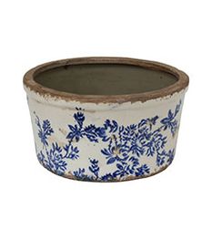 Blue Floral Wide Pot Large