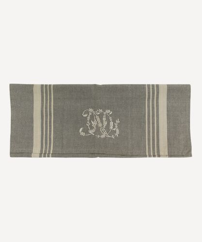 Monogram Tea Towel Grey with Natural  Stripe