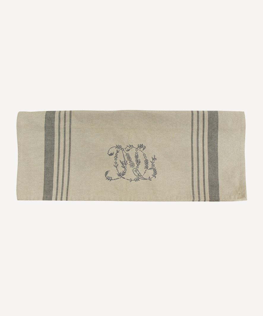 Monogram Tea Towel  Natural with Grey Stripe
