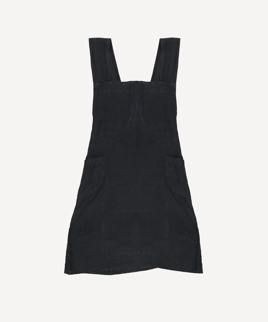 Cross Back Apron Black Stonewashed Linen