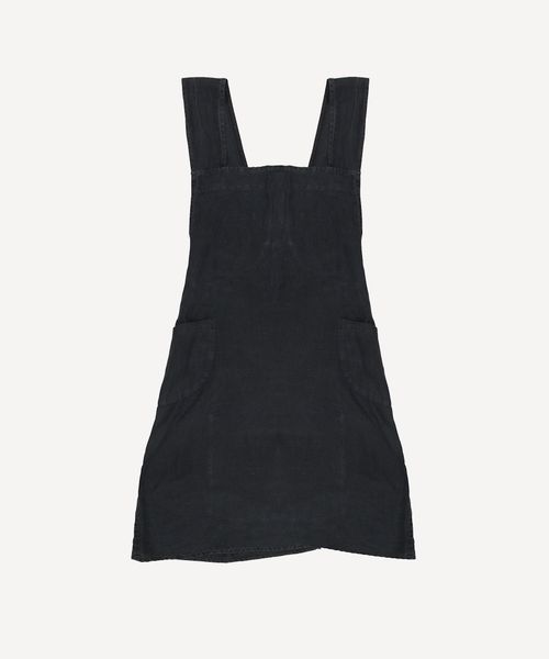 Cross Back Apron Black Stonewashed Linen
