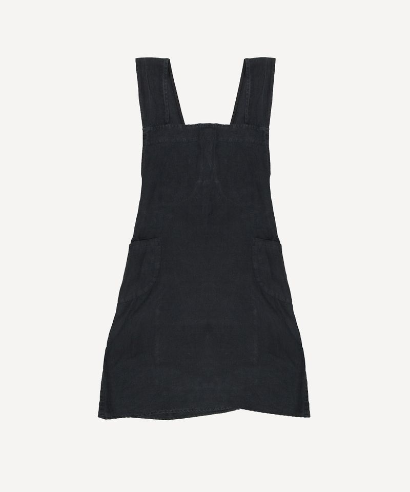 Cross Back Apron Black Stonewashed Linen