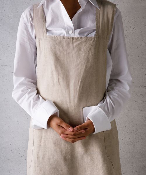 Cross Back Apron Natural Stonewashed Linen