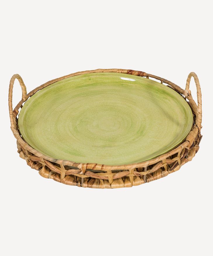 Vert Textured Platter with Seagrass Tray Large