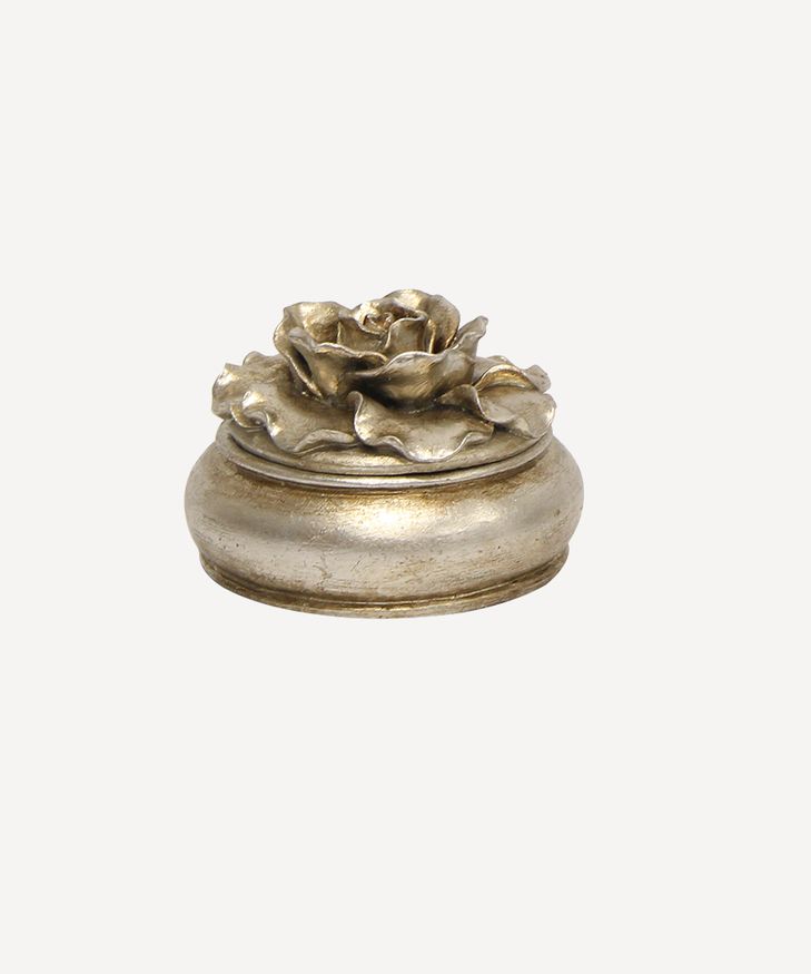 Camelia Small Round Trinket Box Pewter Finish