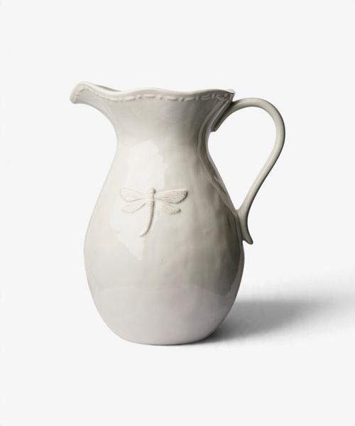 Dragonfly Stoneware White Jug Large