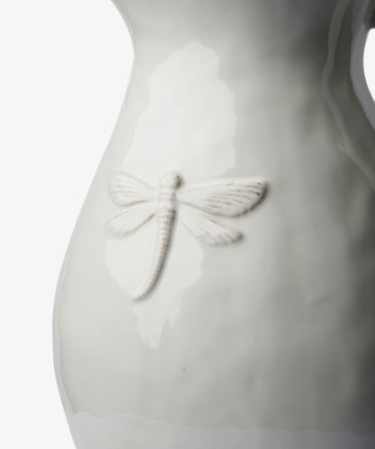 Dragonfly Stoneware White Jug Large