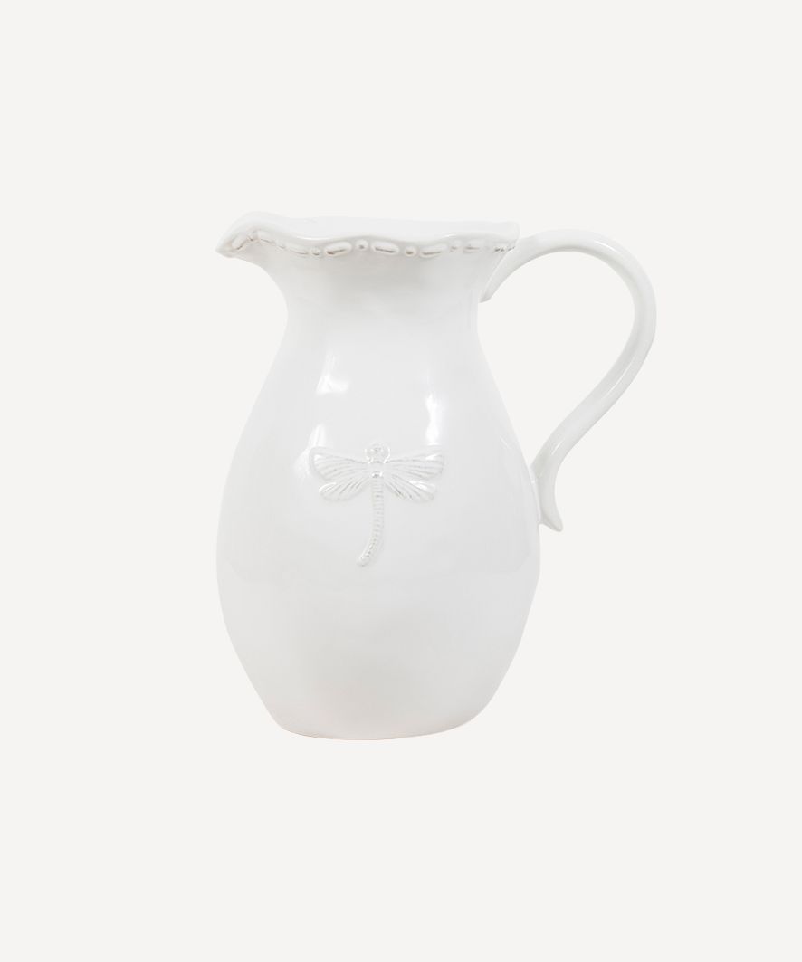 Dragonfly Stoneware White Jug Small