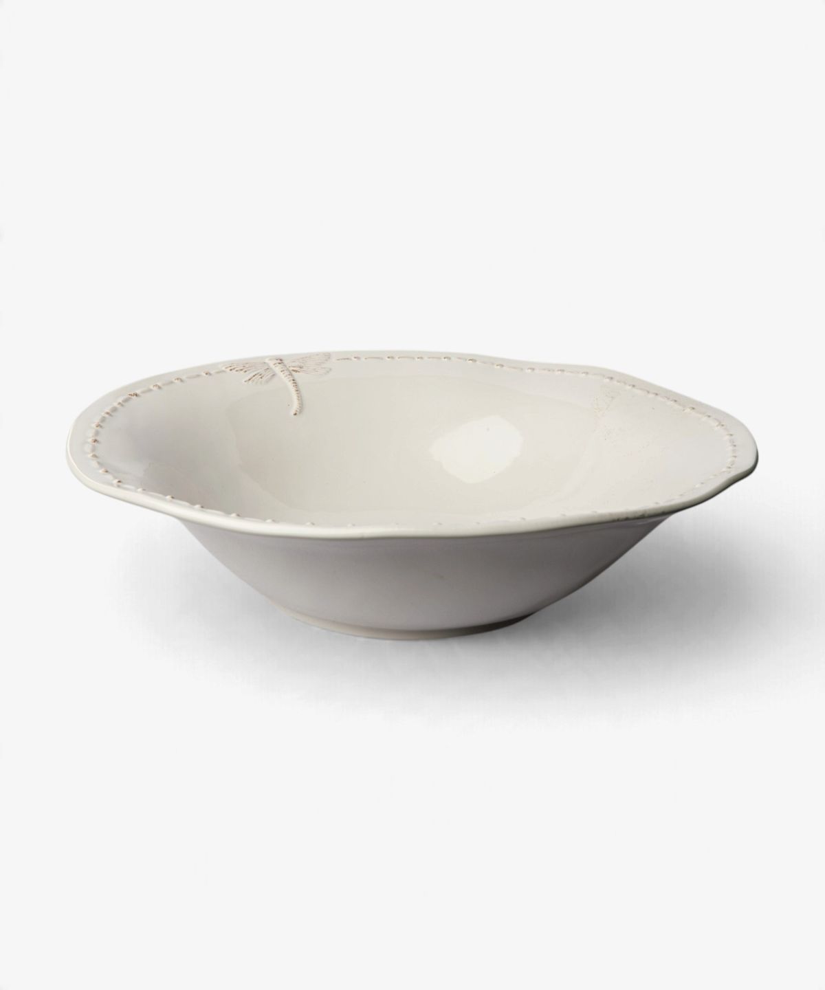 Dragonfly Stoneware White Salad Bowl Large