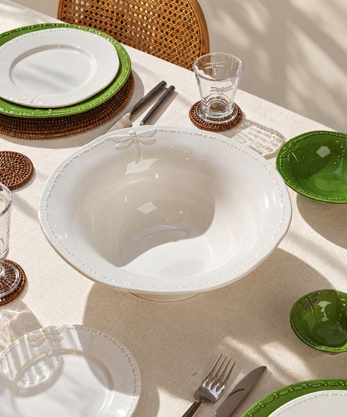 Dragonfly Stoneware White Salad Bowl Large