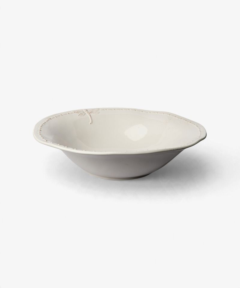 Dragonfly Stoneware White Salad Bowl Small