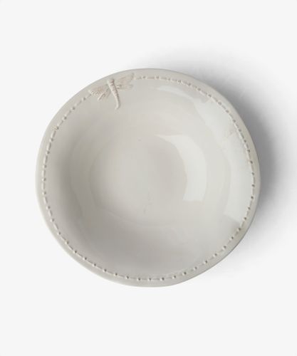 Dragonfly Stoneware White Salad Bowl Small