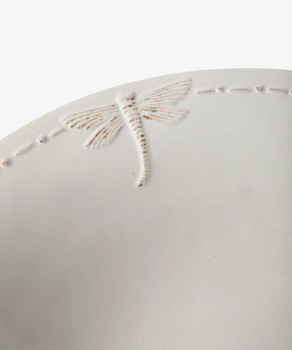 Dragonfly Stoneware White Salad Bowl Small