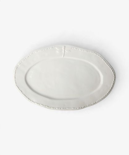 Dragonfly Stoneware White Oval Platter Large