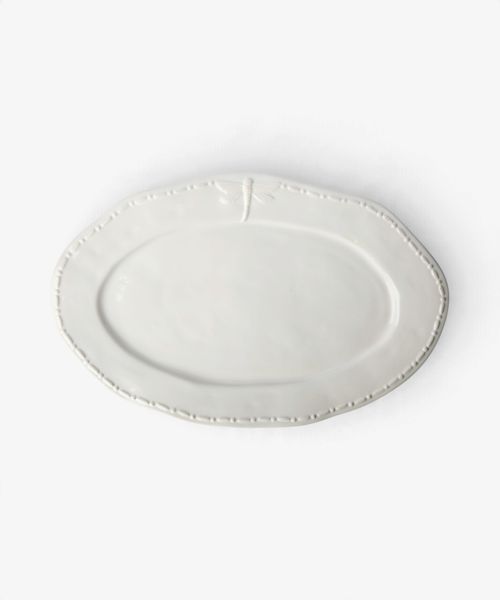 Dragonfly Stoneware White Oval Platter Large