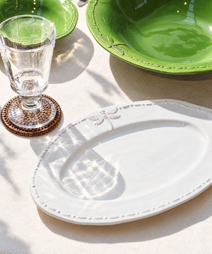 Dragonfly Stoneware White Oval Platter Small