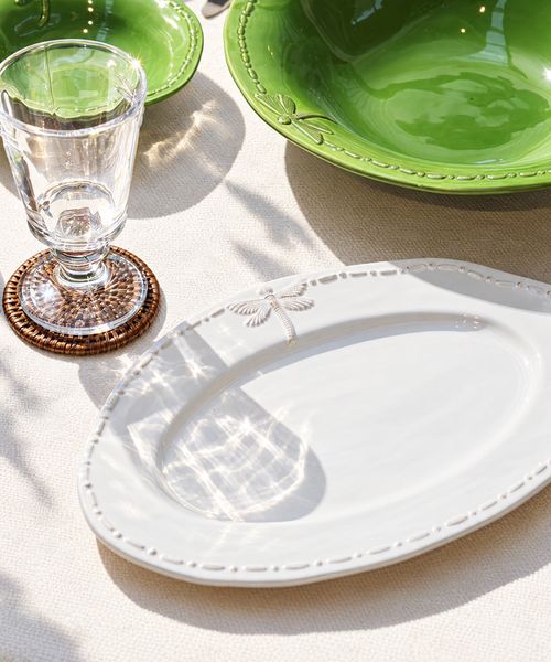 Dragonfly Stoneware White Oval Platter Small
